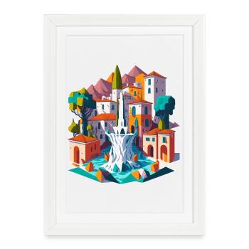 Andalusian village square - Framed poster (27 × 37 cm) - white - Front
