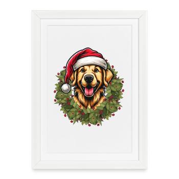 Golden Retriever à Noël 🎄 - Affiche encadrée (27 × 37 cm) - blanc - Devant