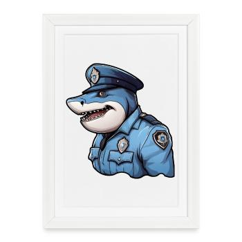 Requin policier - Affiche encadrée (27 × 37 cm) - blanc - Devant