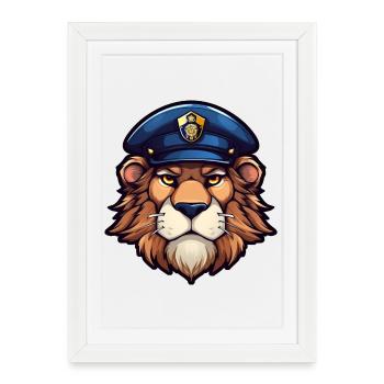 Lion Policeman - Framed poster (27 × 37 cm) - white - Front