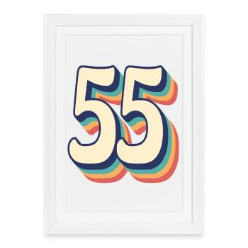 Vintage Retro T-Shirt Number 55 Fifty Five - Framed poster (27 × 37 cm) - white - Front