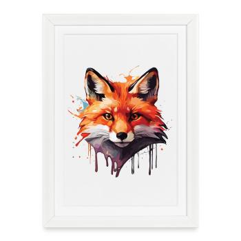 Aquarelle Fox - Affiche encadrée (27 × 37 cm) - blanc - Devant