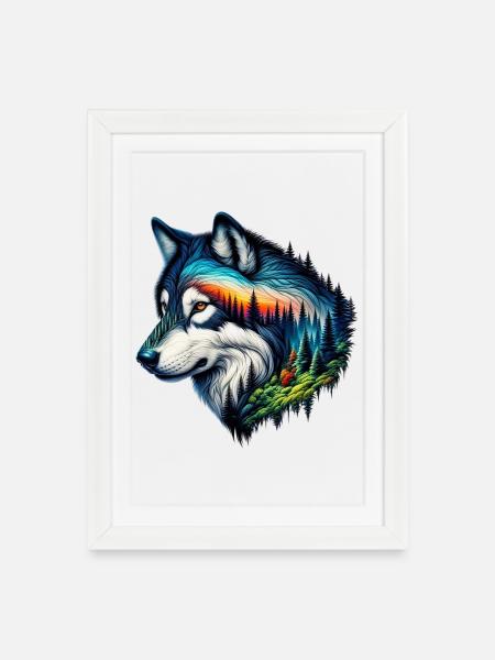 Loup - Affiche encadrée (27 × 37 cm) - blanc