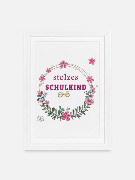 stolzes Schulkind Einschulung - Gerahmtes Poster (27 × 37 cm) - Weiß