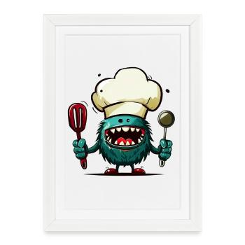 Alien extraterrestre Martien Cuisinier Chef - Affiche encadrée (27 × 37 cm) - blanc - Devant