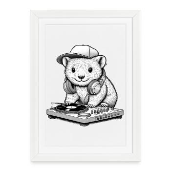 motif wombat cool en tant que DJ avec des écouteurs - Affiche encadrée (27 × 37 cm) - blanc - Devant