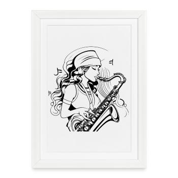 Dessin de saxophoniste - Affiche encadrée (27 × 37 cm) - blanc - Devant