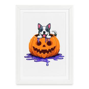 Funny Halloween Dog in Pumpkin Head - Framed poster (27 × 37 cm) - white - Front