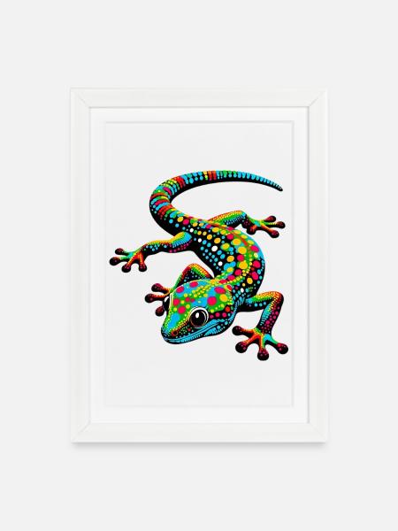 Gecko - Gerahmtes Poster (27 × 37 cm) - Weiß
