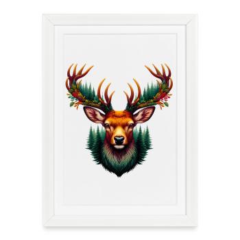 Cerf - Affiche encadrée (27 × 37 cm) - blanc - Devant