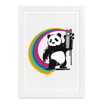 Pochoir style panda tenant une bombe aérosol - Affiche encadrée (27 × 37 cm) - blanc - Devant