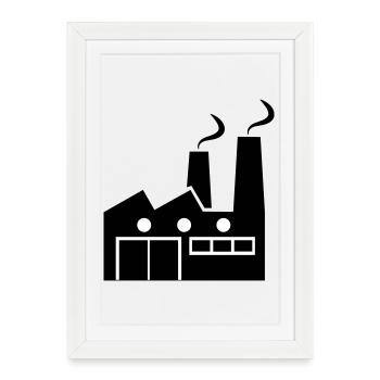 Dessin au trait géométrique abstrait d’une usine - Affiche encadrée (27 × 37 cm) - blanc - Devant