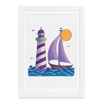 Lighthouse with boat - Framed poster (27 × 37 cm) - white - Front