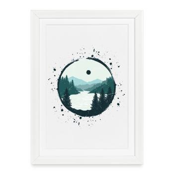 Serene Mountain River Landscape Tee - Framed poster (27 × 37 cm) - white - Front