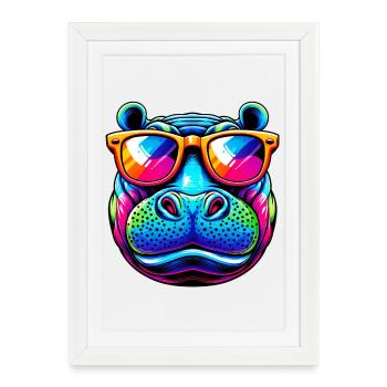 Hippopotame - Affiche encadrée (27 × 37 cm) - blanc - Devant