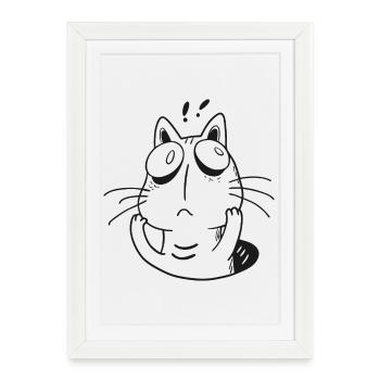 Chat anxieux - Drôle de chaton qui réfléchit trop - Affiche encadrée (27 × 37 cm) - blanc - Devant
