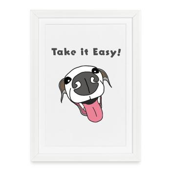 Take It Easy Pup Cartoon, lévrier italien - Affiche encadrée (27 × 37 cm) - blanc - Devant
