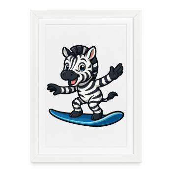 Cool Zebra Surfer Tenue De Plage Nageur Enfants - Affiche encadrée (27 × 37 cm) - blanc - Devant