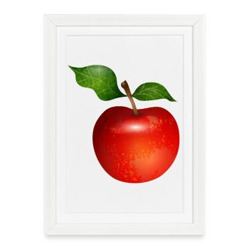 Pomme rouge vif avec illustration de feuilles - Affiche encadrée (27 × 37 cm) - blanc - Devant