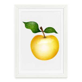 Pomme dorée avec illustration de feuilles vertes - Affiche encadrée (27 × 37 cm) - blanc - Devant