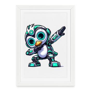Cool pingouin robot cyborg robot astronaute dab - Affiche encadrée (27 × 37 cm) - blanc - Devant
