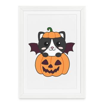 Costume de chauve-souris citrouille d'Halloween pour chat - Affiche encadrée (27 × 37 cm) - blanc - Devant
