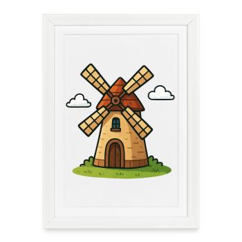 Moulin à vent de conte de fées - Affiche encadrée (27 × 37 cm) - blanc - Devant