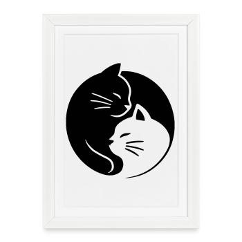 Chats Ying Yang - Affiche encadrée (27 × 37 cm) - blanc - Devant