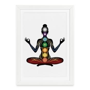 Chakra Méditation Silhouette - Affiche encadrée (27 × 37 cm) - blanc - Devant