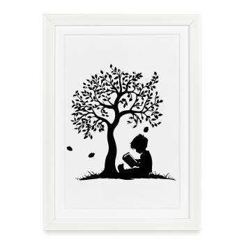 Child Reading Under Tree - Framed poster (27 × 37 cm) - white - Front
