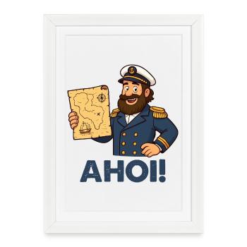 Captain with map Ahoy - Framed poster (27 × 37 cm) - white - Front