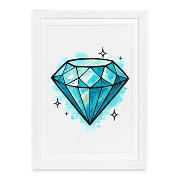 Blue Diamond Crystal Illustration - Framed poster (27 × 37 cm) - white - Front