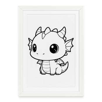 Mignon bébé dragon | Vecteur kawaii et câlin - Affiche encadrée (27 × 37 cm) - blanc - Devant