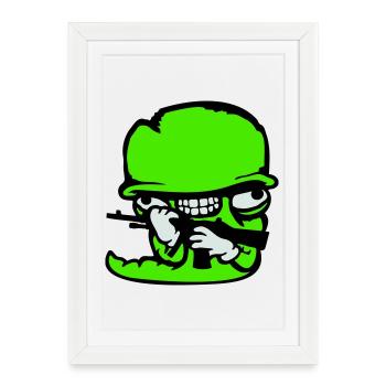 Worm Soldier Crazy Helmet Weapon Aggressive Wild Fun - Framed poster (27 × 37 cm) - white - Front