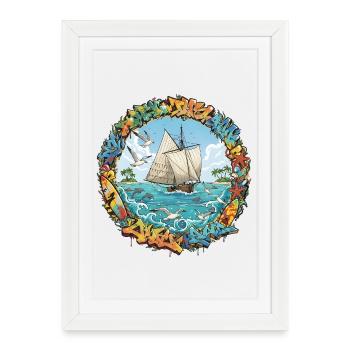 Graffiti Voyage en mer - Affiche encadrée (27 × 37 cm) - blanc - Devant