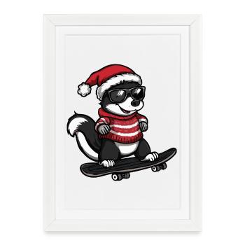 Skunk Noël drôle - Affiche encadrée (27 × 37 cm) - blanc - Devant
