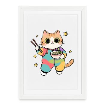 Cat Ramen Colorful Kimono - Framed poster (27 × 37 cm) - white - Front