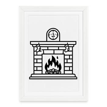 Cozy Christmas fireplace with fire - Framed poster (27 × 37 cm) - white - Front