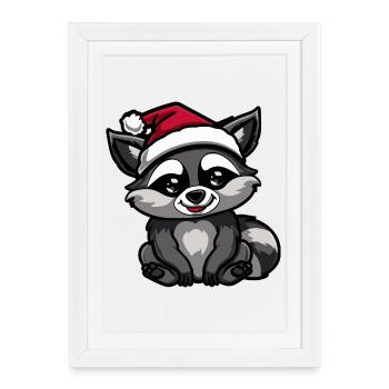Noël du raton laveur - Affiche encadrée (27 × 37 cm) - blanc - Devant