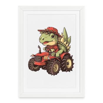 Dinosaur stegosaurus tractor farmer - Framed poster (27 × 37 cm) - white - Front