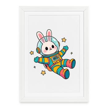 Lapin astronaute coloré - Affiche encadrée (27 × 37 cm) - blanc - Devant