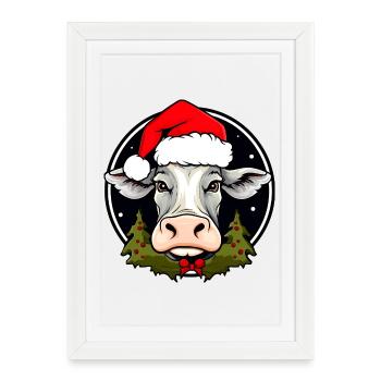 Vaches Noël / Vache du Père Noël - Affiche encadrée (27 × 37 cm) - blanc - Devant