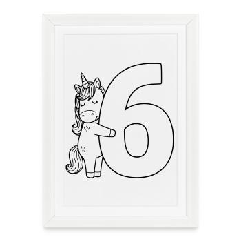 Unicorn with number 6 cartoon illustration - Framed poster (27 × 37 cm) - white - Front