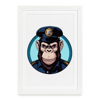 Policeman Monkey - Framed poster (27 × 37 cm) - white - Front