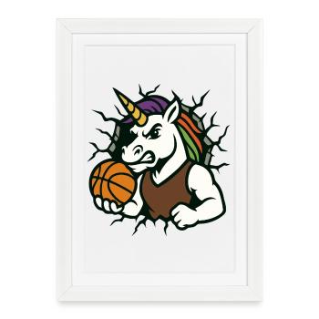La mascotte de basketball licorne perce - Affiche encadrée (27 × 37 cm) - blanc - Devant