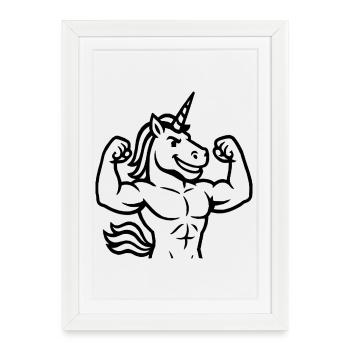 Contour noir de la mascotte licorne minimaliste - Affiche encadrée (27 × 37 cm) - blanc - Devant