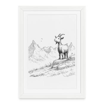 Sommets alpins avec chèvre - Affiche encadrée (27 × 37 cm) - blanc - Devant