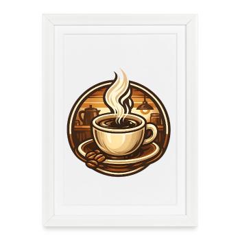 Tasse de café dans un café chaleureux - Affiche encadrée (27 × 37 cm) - blanc - Devant