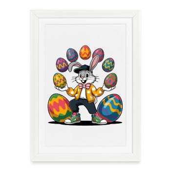 Lapin de Pâques avec des œufs colorés - Affiche encadrée (27 × 37 cm) - blanc - Devant