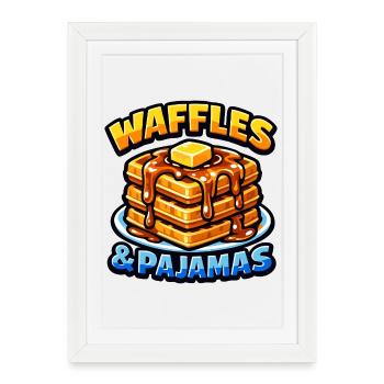 Les gaufres et pyjamas adorent les gaufres au petit-déjeuner - Affiche encadrée (27 × 37 cm) - blanc - Devant